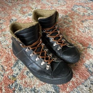 Converse All Star Black Leather Fur-lined Hi-top Lace-up Boot Sneaker